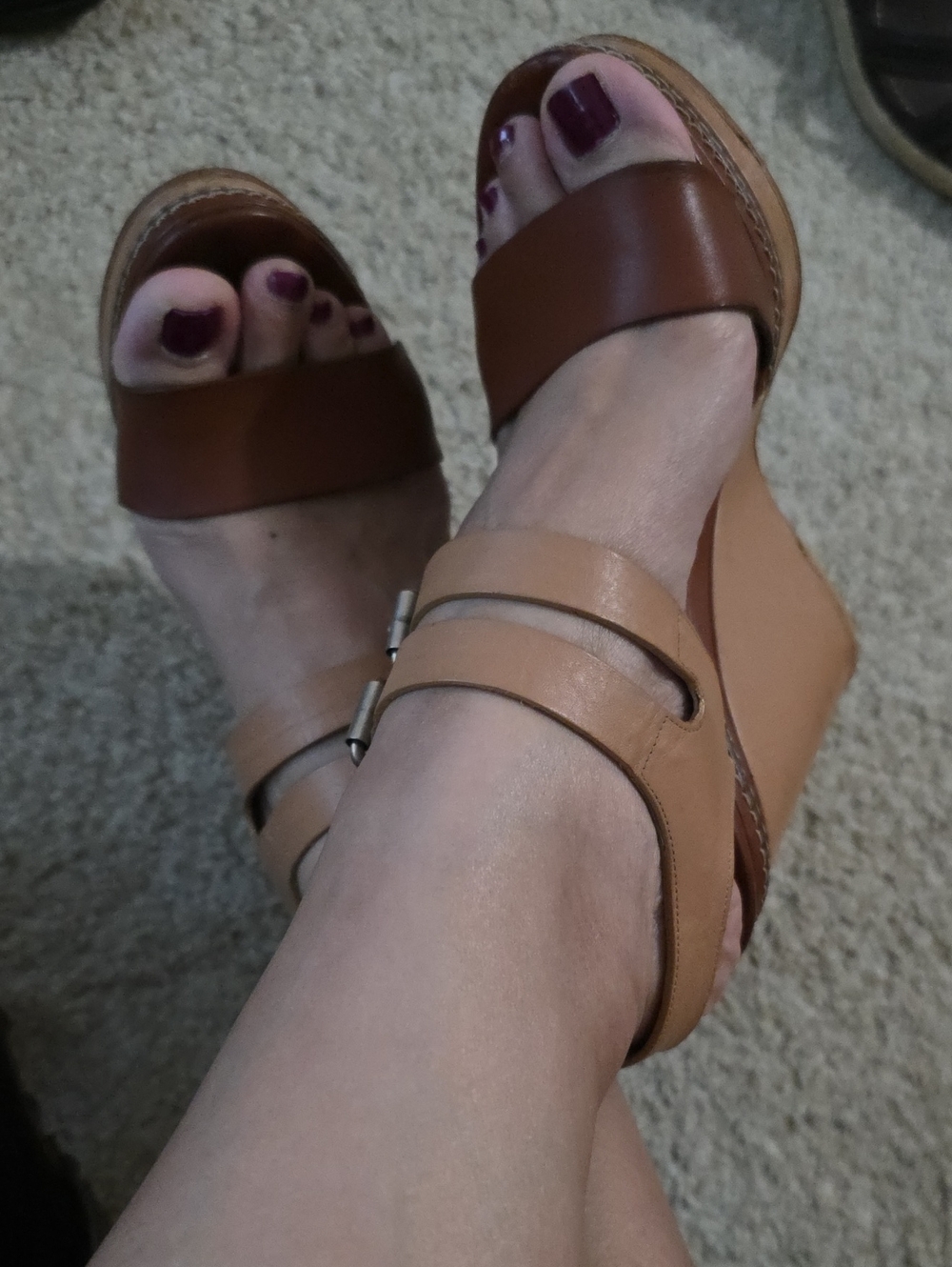Chloe Two-Tone Tan and Brown Leather Wedge Sandals